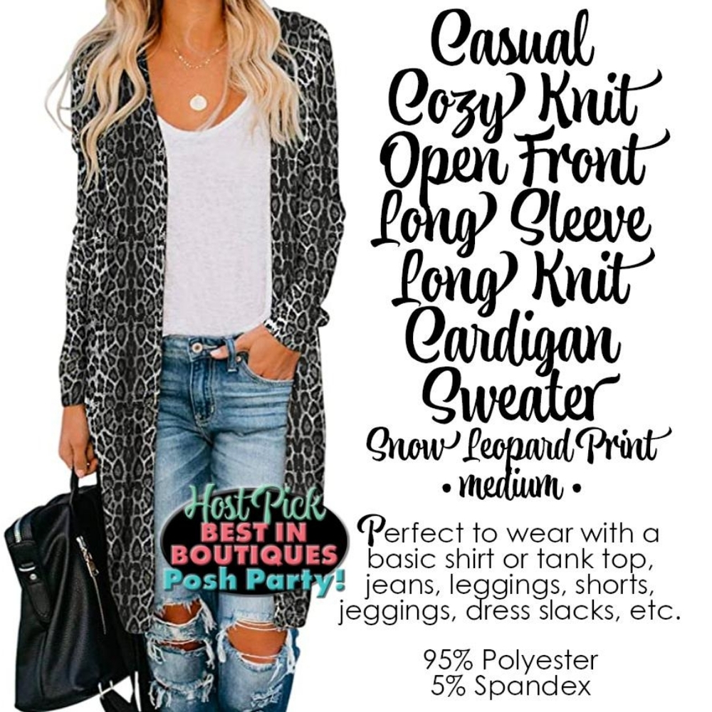 Snow Leopard Print Long Sleeve Long Knit Sweater